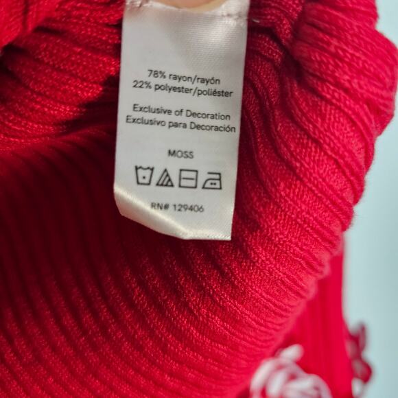 Venus Sweater Y2K Large Red White 3D Floral Appliqué Lace Stretch Women's Sz Med - Picture 9 of 9